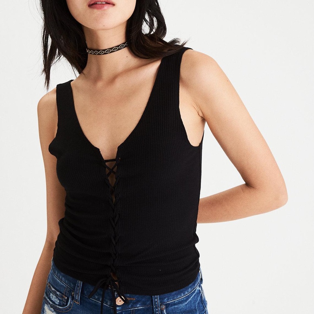 Aerie Soft & Sexy Ribbed Lace Up Tank